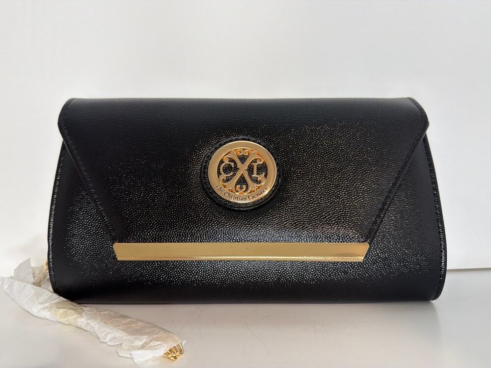 CXL by Christian Lacroix Black Envelope Clutch Crossbody Bag Gold Chain